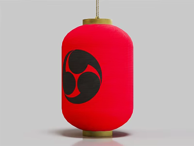 Red Furniture Decorative Lantern With Black Pattern And Golden Top Bottom 3d model