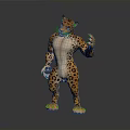 Anthropomorphic Cheetah Muscular Body Standing Pose With Detailed Print Fur And Paws In 3D Render 3d model