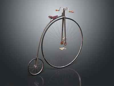 Vintage High Wheel Bicycle With Large Front Wheel Small Rear And Leather Seat 3d model
