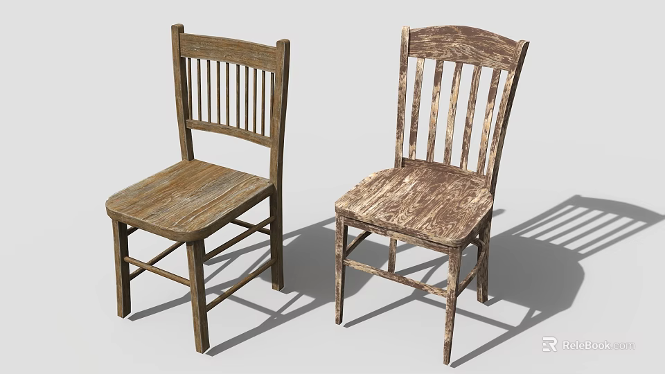 Vintage Wooden Chairs With Worn Texture And Rustic Design Elements 3d model