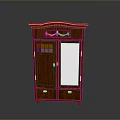Classic Mahogany Wooden Cabinet Featuring Stained Glass Window And Glass Door Drawers