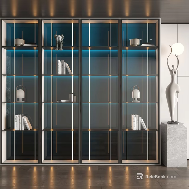 Elegant Modern Wine Cabinet Design With Glass Doors Metal Frames And LED Lighting 3d model 