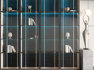 Elegant Modern Wine Cabinet Design With Glass Doors Metal Frames And LED Lighting 3d model