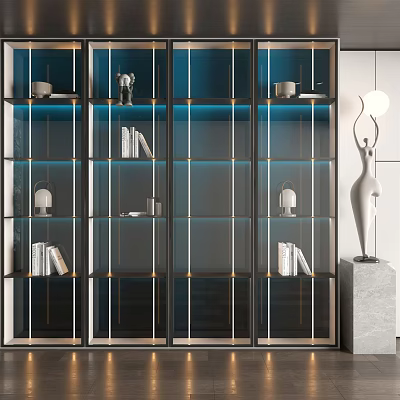 Elegant Modern Wine Cabinet Design With Glass Doors Metal Frames And LED Lighting 3d model
