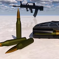 Black Assault Rifle With Tactical Grip And Barrel On Concrete Ground Against Cloudy Sky