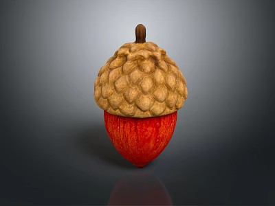 Natural Acorn With Brown Bumpy Cap And Red Body For Food Decoration Use 3d model