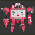 Pink Robot Character With Smiling Face And Ice Cream Cone Design Features 3d model