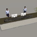 Elegant Front Desk Reception with Staff Computers and Potted Plant on Modern Counter