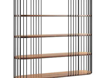 Modern Bookshelf Design With Black Metal Frame And Wooden Shelves 3d model