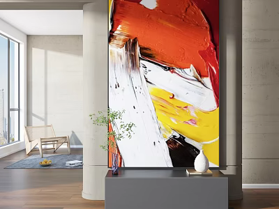Modern Living Space With Large Abstract Painting Decor 3d model