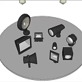 Various Types of Outdoor Lights with Different Designs Displayed on Round Platform