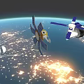 Satellites And Spacecraft With Blue Solar Panels Orbiting Earth 3d model