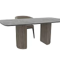 Modern Dining Table With Marble Top Column Legs And Upholstered Chairs 3d model