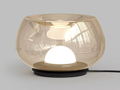 Modern Transparent Glass Table Lamp With Bowl Shaped Design And Black Base Illuminated Sphere 3d model