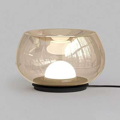 Modern Transparent Glass Table Lamp With Bowl Shaped Design And Black Base Illuminated Sphere 3d model