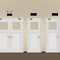 Modern White Double Doors With Glass Panels And Green Exit Signs