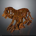 Orange Mechanical Lion Sculpture Crafted From Gear Parts And Skeletal Structure