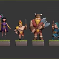 Colorful Fantasy Game Characters With Mage Warrior Barbarian And Ranger On Green Bases