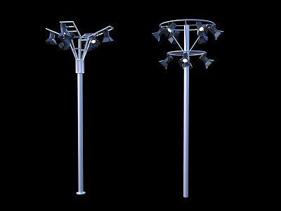 Outdoor Street Lights With Multiple Light Heads And Silver Metal Poles Design 3d model