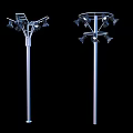 Outdoor Street Lights With Multiple Light Heads And Silver Metal Poles Design
