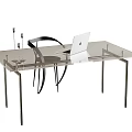 Modern Glass Top Computer Desk With Metal Frame And Laptop Chair Setup