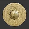 Golden Circular Medallion With Intricately Engraved Ornate Design And Central Emblem
