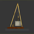 Lifting Equipment Featuring Tripod Structure White Block Object on Orange Base and Gray Platform