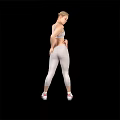 Athletic Woman In Gray Sports Bra Leggings And White Sneakers Three Angles