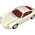White Classic Porsche Sports Car With Red Interior Parked On Gray Floor Against Black Background