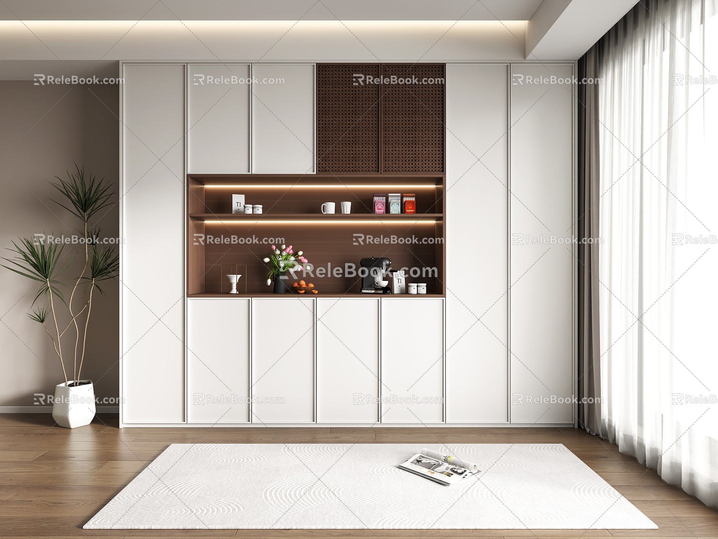 Middle style sideboard wine cabinet 3D model 3d model