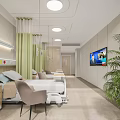 Modern Hospital Ward Interior With Bed Chair Green Curtains TV And Plant