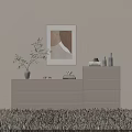 White Entryway Cabinet and Side Cabinet with Green Plant Decorative Painting and Books in Interior