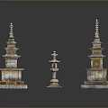 Ancient Traditional Stone Pagodas In Scenic Landscape With Multi Tiered Structures And Various Sizes