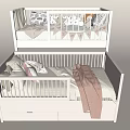 White Kids Bed With Colorful Pillows Soft Blankets And Storage Drawers