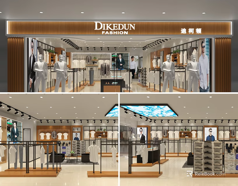 Modern Clothing Store Interior With Stylish Mannequins And Fashion Apparel Displays 3d model 