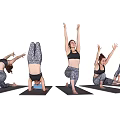 Women Practicing Yoga on Mats with Gear Design Human Engine Theme