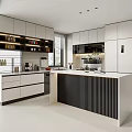 Modern Open Concept Kitchen Interior With White Cabinets Island And Appliances