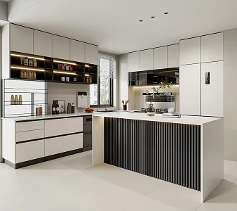 Modern Minimalist Open Kitchen Island Kitchen Bar Counter Corner Cabinet Refrigerator Cabinet Integrated 3d model