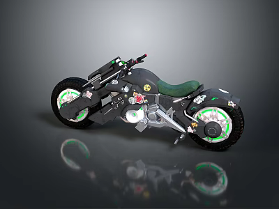 Futuristic Black Motorcycle With Green Accent Wheels Leather Seat And Metallic Frame Design 3d model