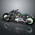 Futuristic Black Motorcycle With Green Accent Wheels Leather Seat And Metallic Frame Design