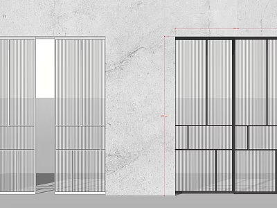 Modern Interior Partition Design Featuring Vertical Slats And Grid Pattern On Concrete Wall 3d model