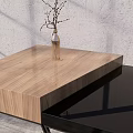 Modern Desk With Wooden Top Black Tabletop Metal Legs Table Lamp And Decorative Branch