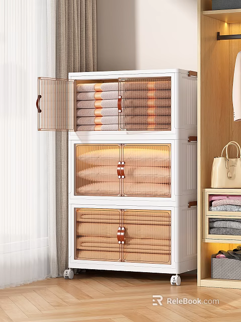 Neatly Organized Clothes In Multi Layer Storage Cabinet With Drawers And Handbag 3d model 