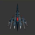 Futuristic Blue And Red Cosmic Spaceship With Sleek Design And Aerodynamic Wings