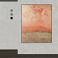 Abstract Red And Beige Painting Hanging On Wall With Circular Decor