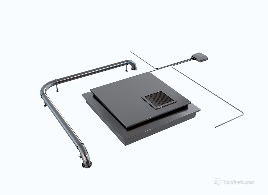 Black Square Platform Device With Metal Stand And Opening Design 3d model
