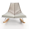Comfortable Leisure Rocking Chair With Woven Backrest Light Gray Cushion And Wooden Rocking Legs