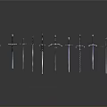 Various Medieval Swords with Different Designs Arranged in Display with Metallic Reflections 3d model
