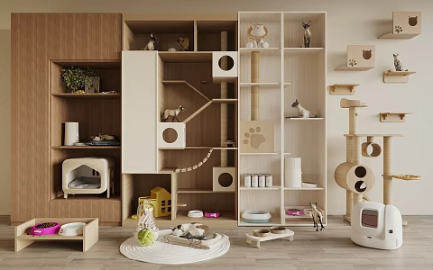 Modern Nordic Style Log Cat Climbing Rack Pet Cabinet Cat Nest Cat House Pet Supplies Feeder 3d model