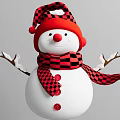Festive Decorative Snowman With Red And Black Checkered Hat Scarf Stick Arms And Red Buttons